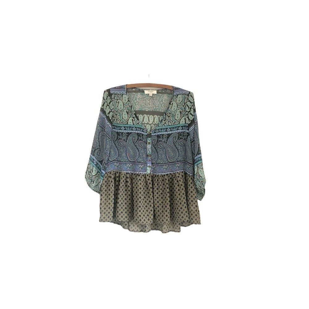Umgee Womens Chiffon Sheer Floral Paisley Prairie Blouse Small Flowy